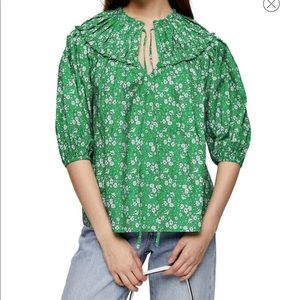 Topshop Floral Pleated Bib Blouse